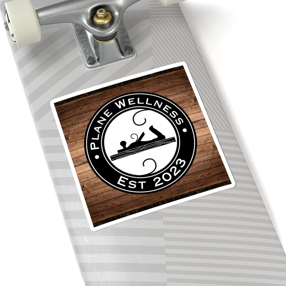Plane Wellness Sticker w/ Wood Background