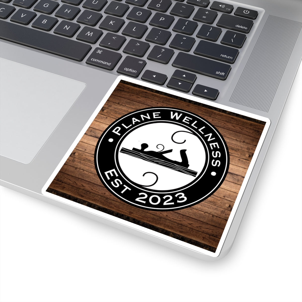Plane Wellness Sticker w/ Wood Background