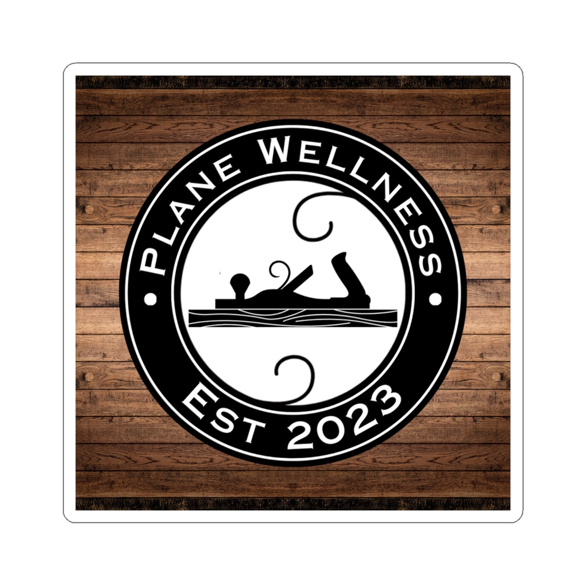 Plane Wellness Sticker w/ Wood Background